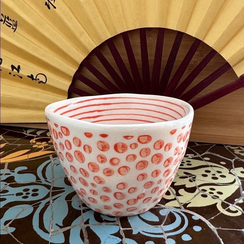 PAPER SOURCE CERAMIC Polka Dot Teacup with Gold Handle.